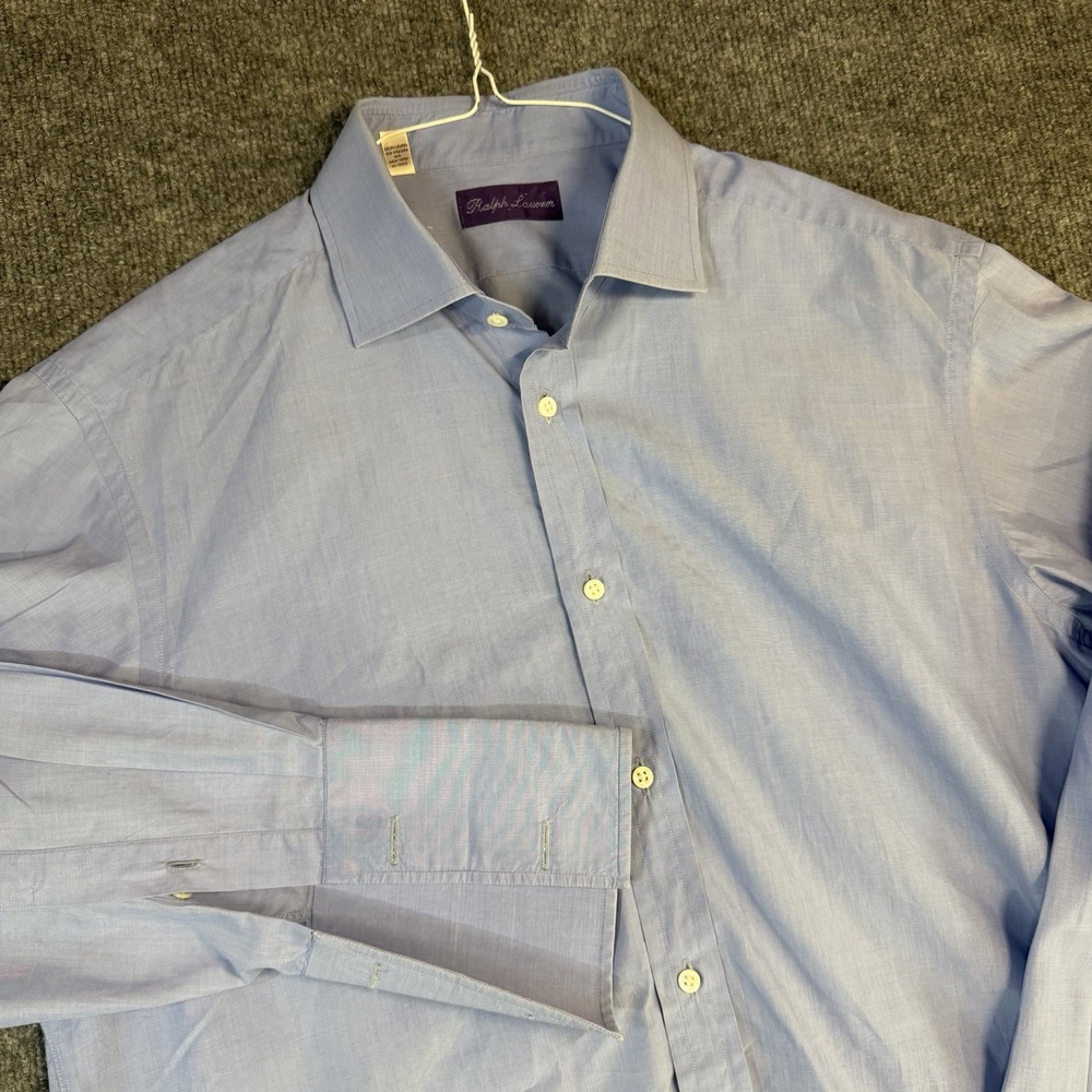 Ralph Lauren Dress Shirt Mens 16.5 Blue Cotton Purple Label French Cuff Italy